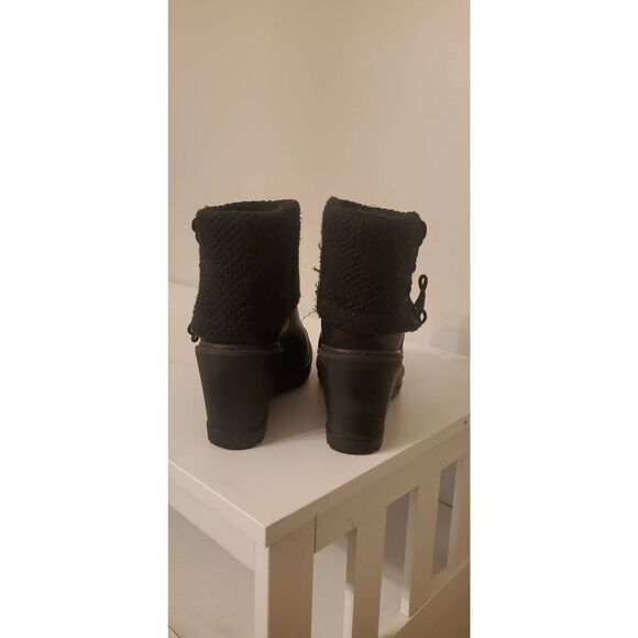 TIMBERLAND Kelli's Black Leather Mid Fold Down Wedge Boots Size 8.5 - Picture 5 of 10